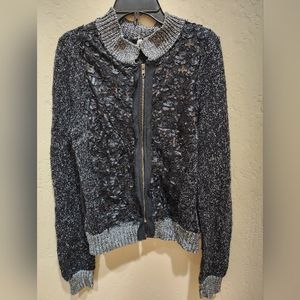 BKE Boutique Black Cardigan Sequin Metallic Ribbon NWOT M